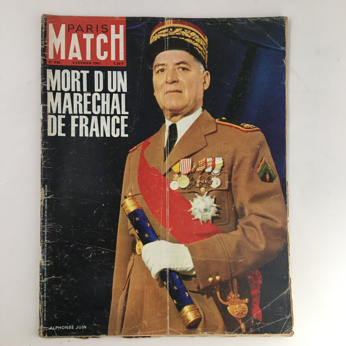 Cover of Paris Match Magazine February 1967 featuring French General Alphonse Juin in military attire with medals and honors, emphasizing the historical significance of the publication.