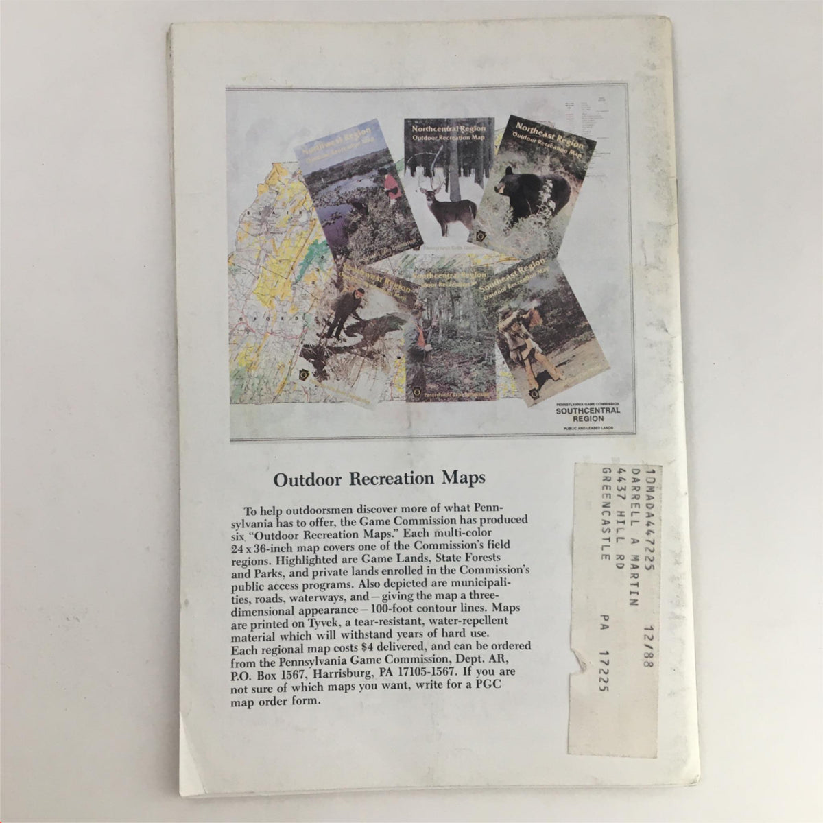 Back cover of the Pennsylvania Game News magazine from September 1987, showcasing outdoor recreation maps produced by the Pennsylvania Game Commission.