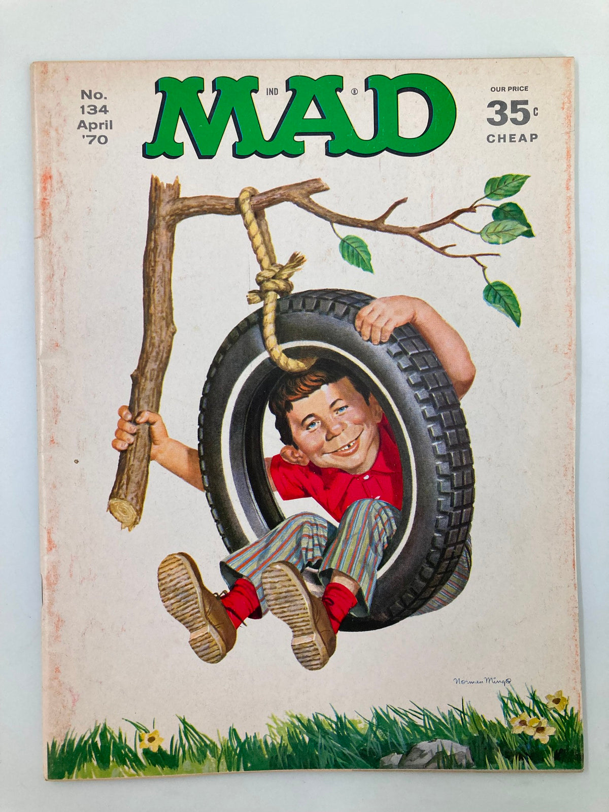 Cover of Mad Magazine April 1970 No. 134 featuring a child swinging from a tire, titled 'Self Swing on a Branch.' This vintage magazine captures the humor and nostalgia of 1970s pop culture.