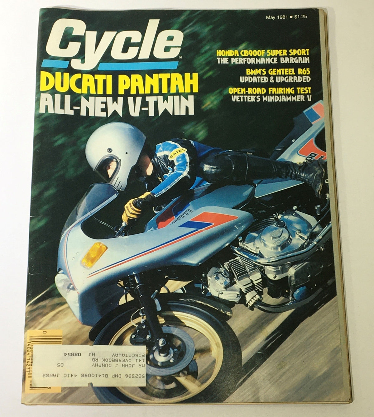 May 1981 Cycle Magazine cover featuring Ducati Pantah V-Twin and Honda CB900F Super Sport, showcasing a motorcyclist riding a blue Ducati with an aerodynamic design, capturing the essence of 1980s motorcycle culture.