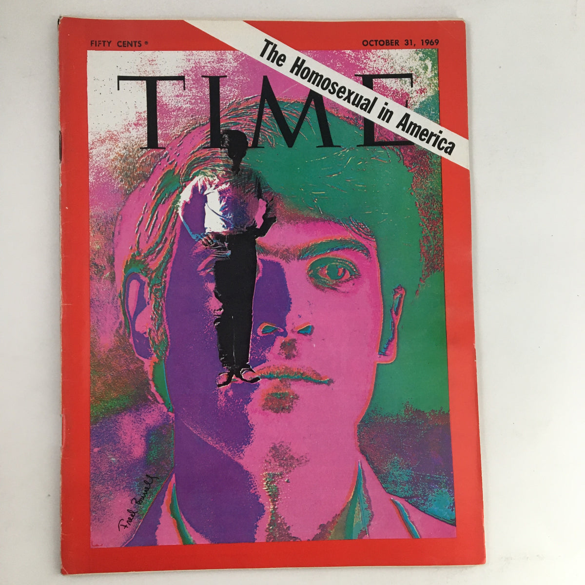 Cover of Time Magazine from October 31, 1969, featuring the title 'The Homosexual in America' with a vibrant and artistic presentation, capturing societal themes of the era.