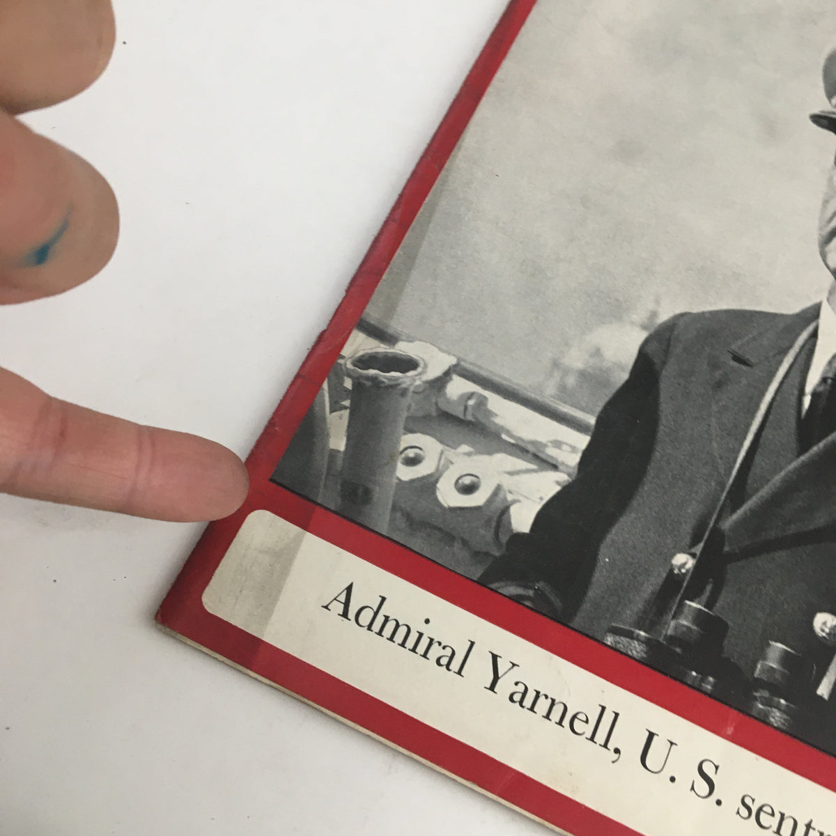 Cover detail of Newsweek Magazine July 3 1939 featuring Admiral Harry E. Yarnell, highlighting a finger pointing to text on the cover.