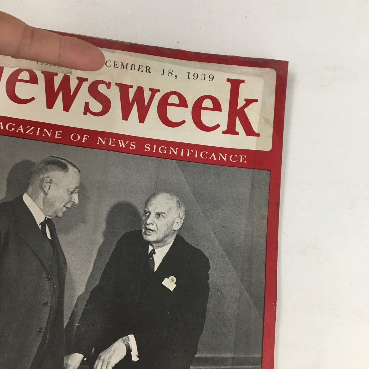 Close-up of the cover of Newsweek Magazine December 18 1939, highlighting the NAM Chiefs Prentis of '40 and Coonley of '39, emphasizing vintage journalism.