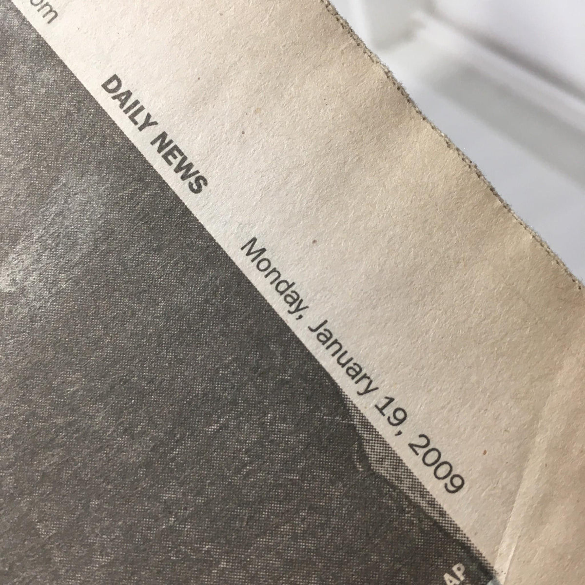 Close-up of the publication date from a newspaper, showing 'Monday, January 19, 2009', related to the title NY Daily News: Jan 19, 2009 Martin Luther King Jr. Celebrating His Place In History.