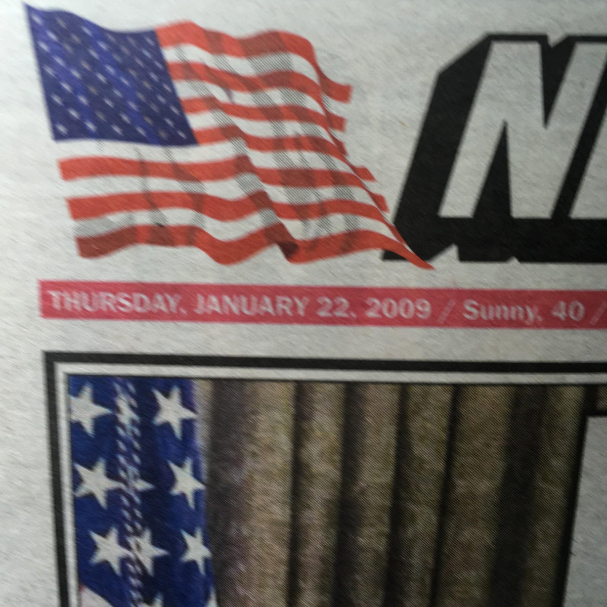 Close-up of the New York Post date header showing 'Thursday, January 22, 2009', with an American flag design.