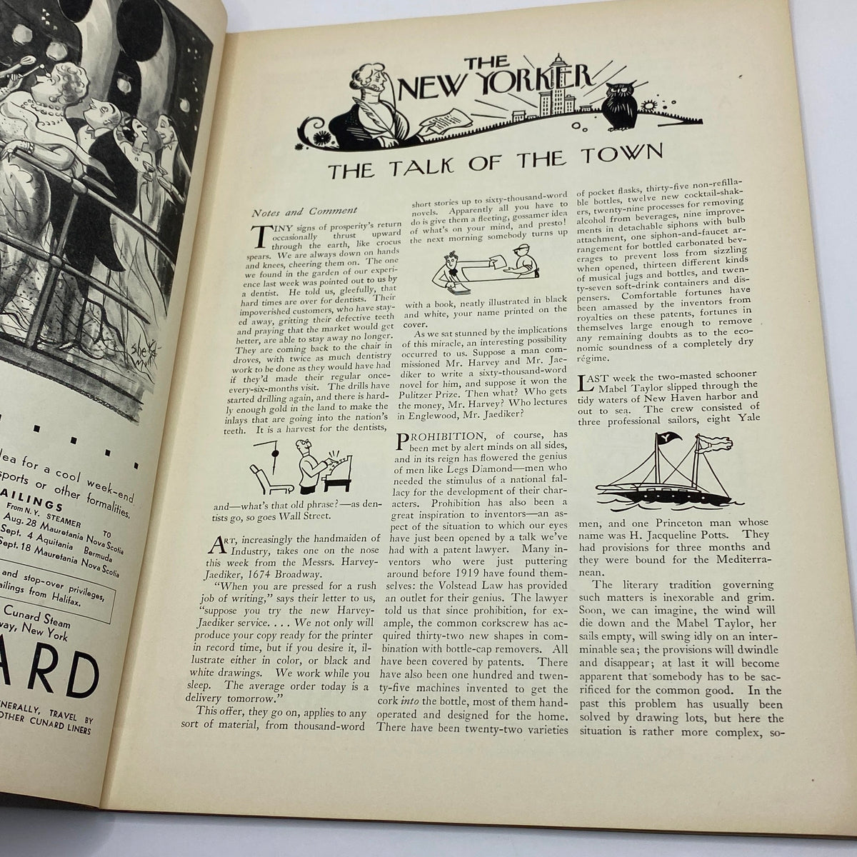 The Talk of the Town section from The New Yorker complete magazine July 18, 1931 discussing societal observations and current events.