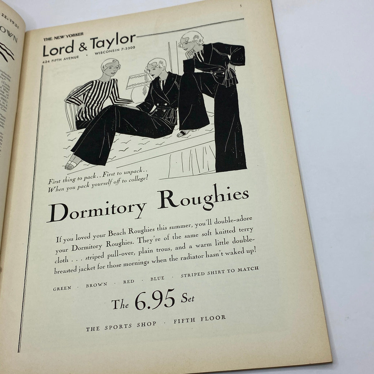 Advertisement page from The New Yorker magazine August 22, 1931, for Lord & Taylor showcasing stylish men's clothing, highlighting early 20th-century fashion trends.