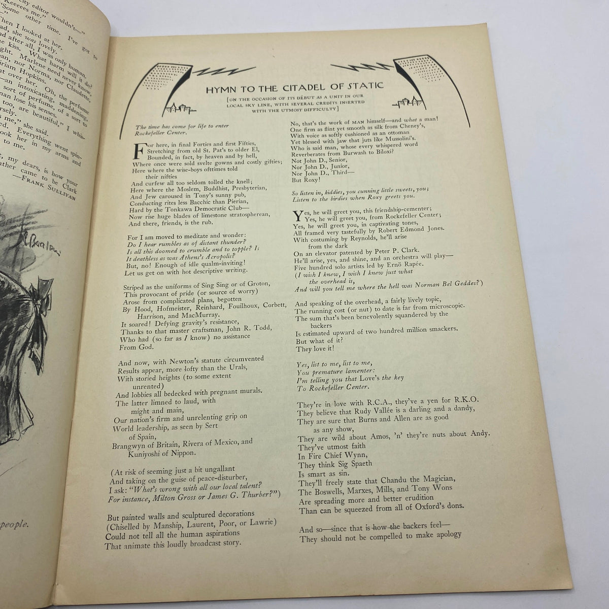 Interior page featuring the poem 'Hymn to the Citadel of Static' from The New Yorker Complete Magazine December 31, 1932, showcasing vintage typography and illustration.