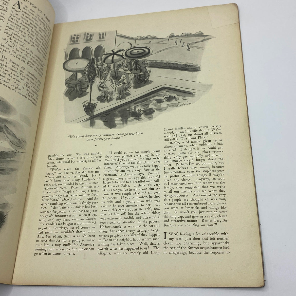The New Yorker Complete Magazine July 30, 1932 featuring a styled illustration accompanied by a narrative excerpt, highlighting the magazine's literary content.
