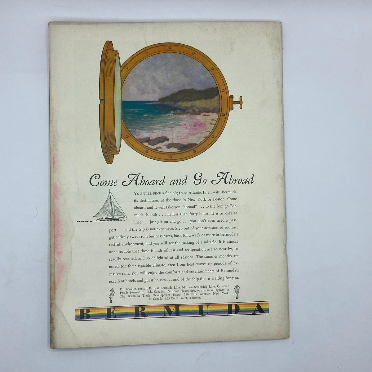 The New Yorker Complete Magazine June 4, 1932 Theodore Haupt Cover featuring an illustration of a beach scene viewed through a porthole, promoting travel to Bermuda.