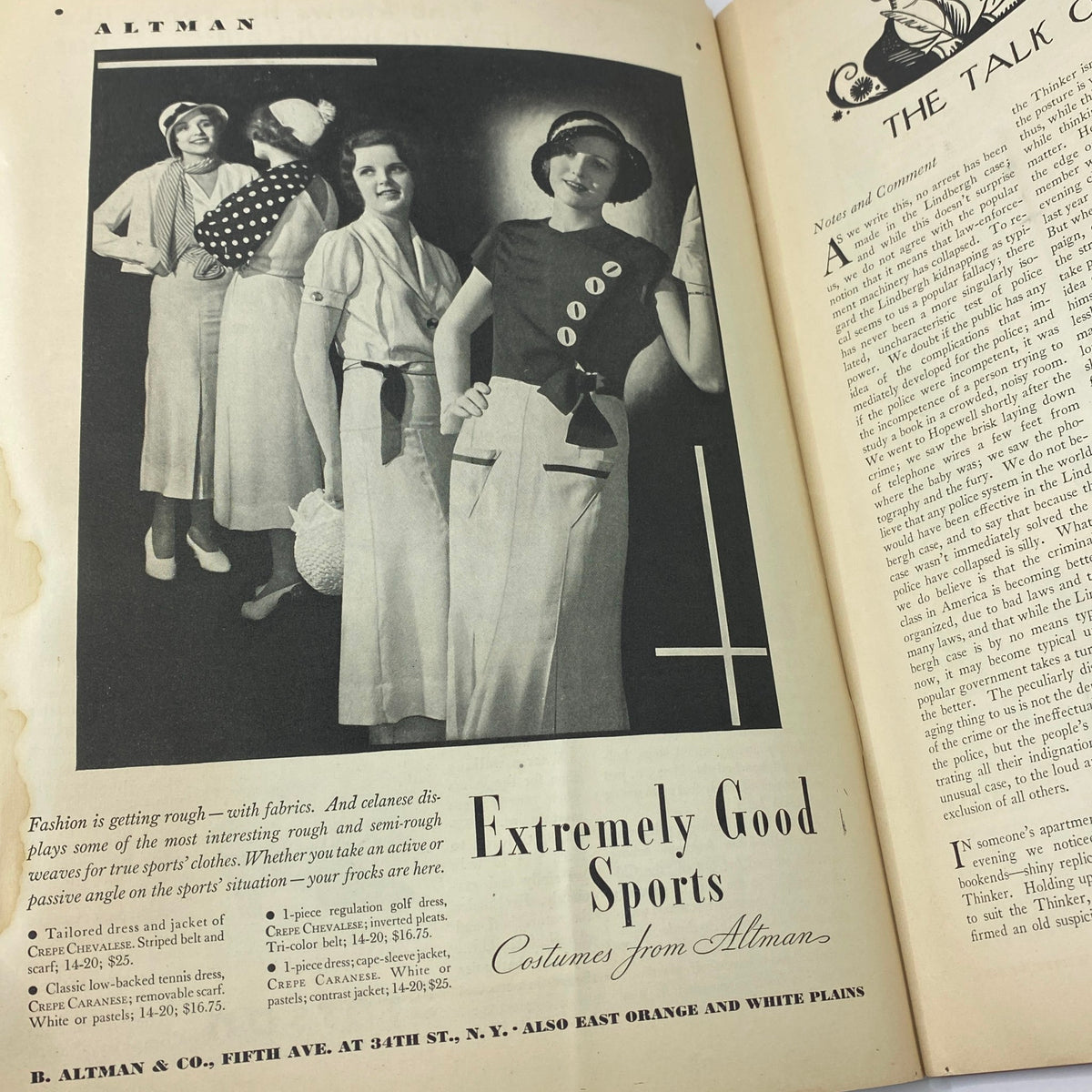 Fashion advertisement featuring women in sporty outfits from The New Yorker Complete Magazine May 21, 1932 Helen E. Hokinson Cover, showcasing elegant styles for sportswear.