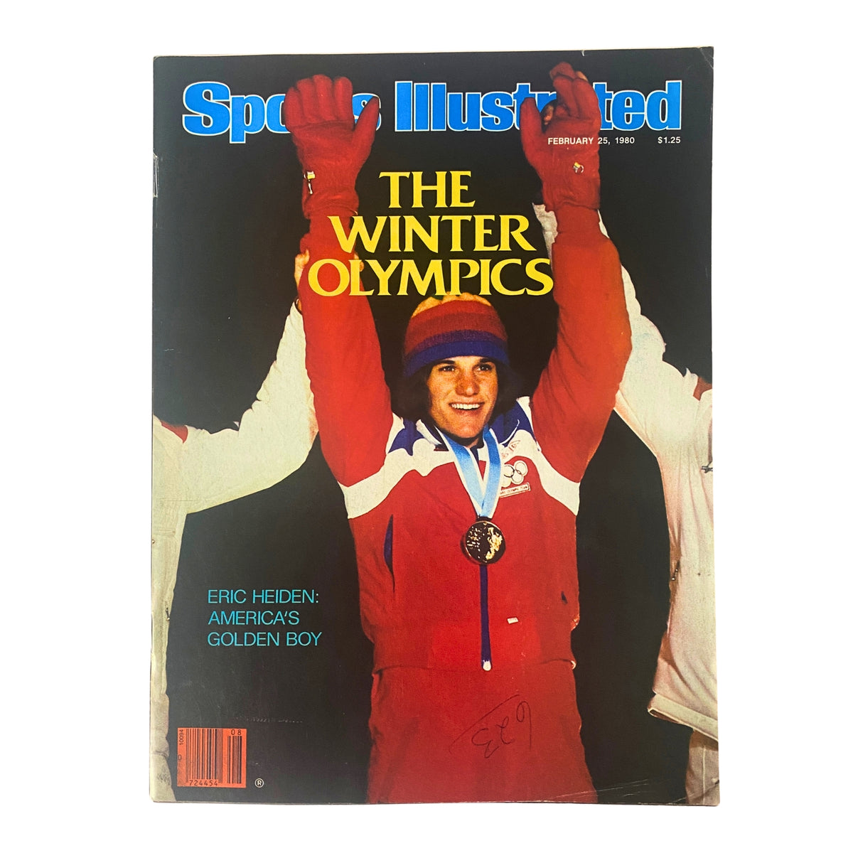Cover of Sports Illustrated Magazine February 25, 1980 featuring Olympic speed skater Eric Heiden holding a gold medal after his victory at the Winter Olympics.