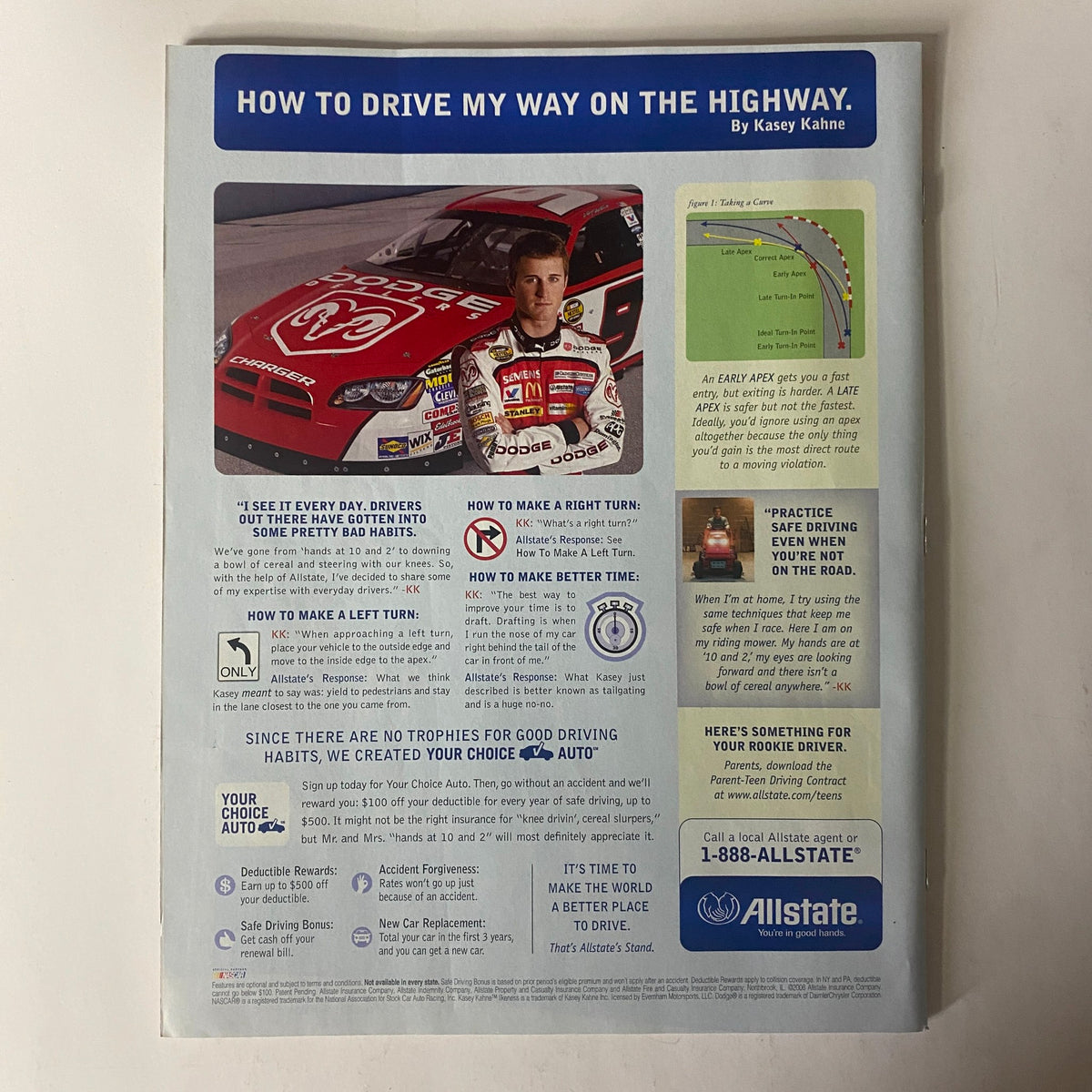 Back cover of Sports Illustrated Magazine August 21, 2006, advertising safe driving with a theme related to NASCAR driver Kasey Kahne.