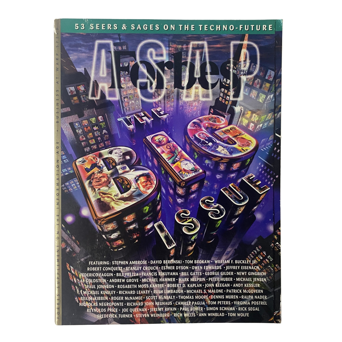 Cover of Forbes Magazine December 2, 1996 titled 'The Big Issue', featuring a vibrant graphic design depicting a futuristic cityscape, showcasing insights from influential figures in technology and culture.