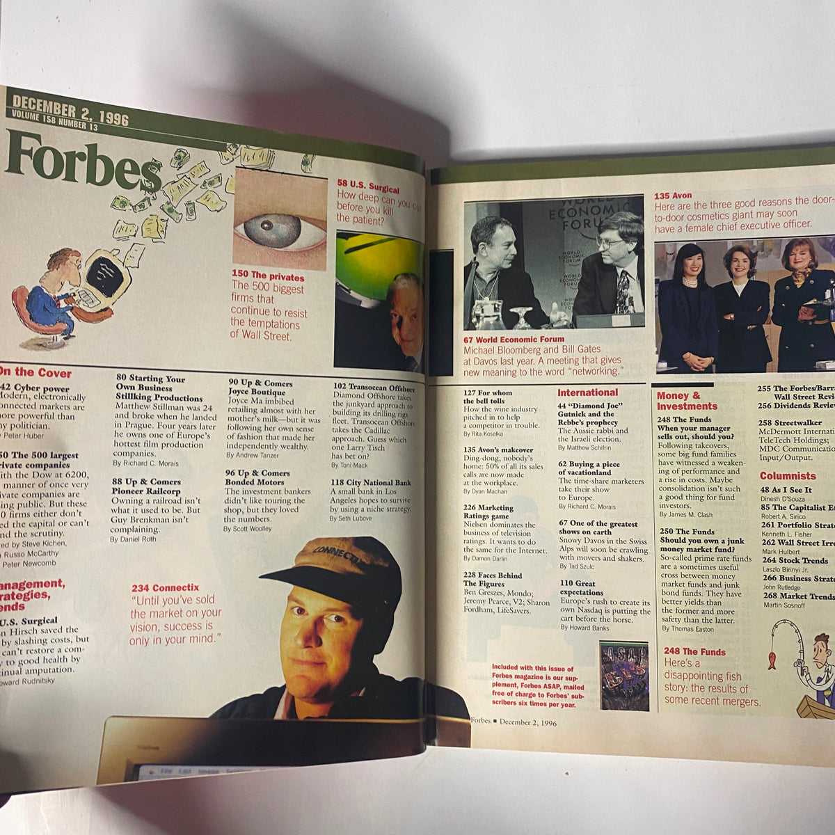 Interior pages of Forbes Magazine, December 2, 1996, Volume 158, Number 13, showcasing contents and features including 'Starting Your Own Business' and various business profiles.