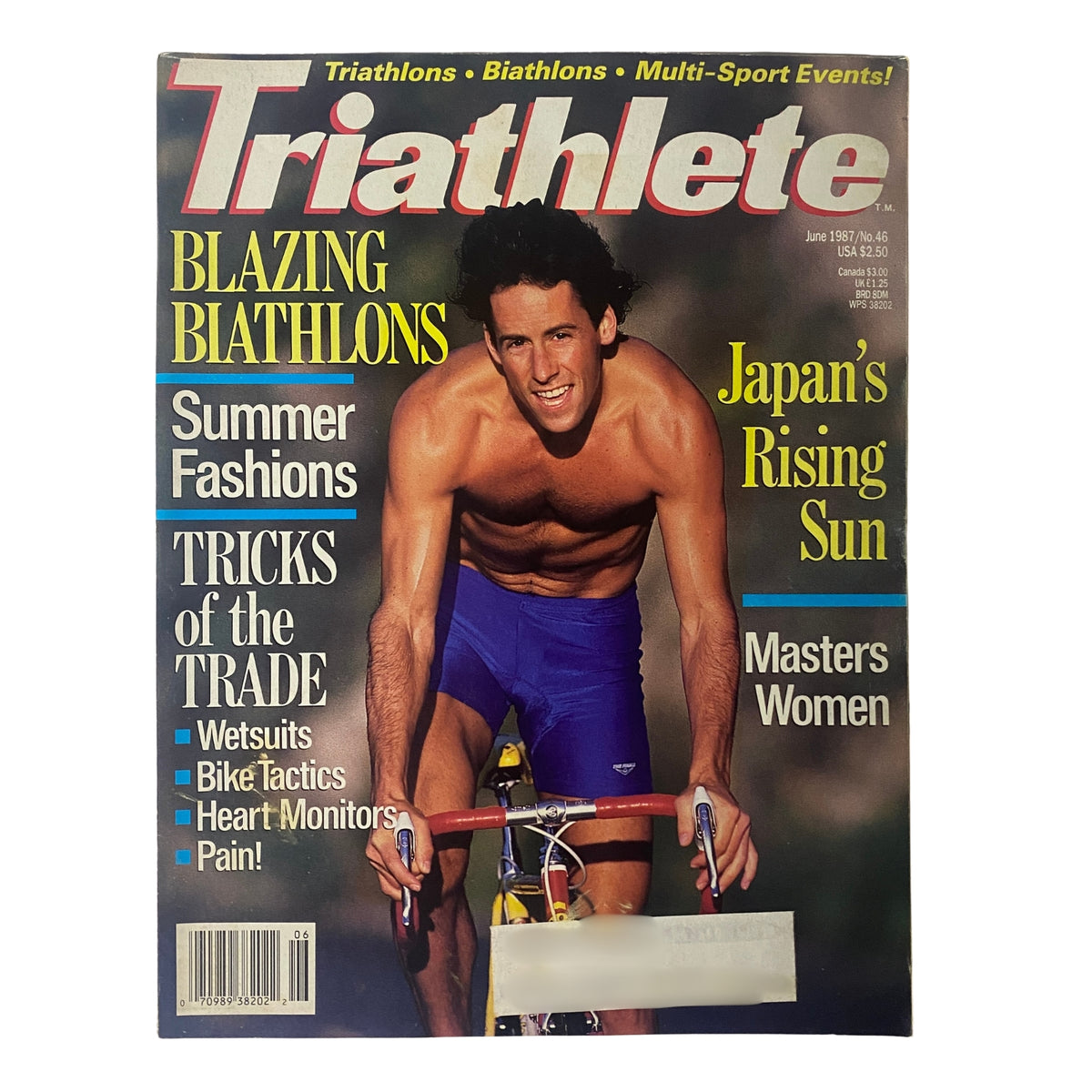 Triathlete Magazine June 1987 No. 46 cover featuring elite triathlete Michael Doven, showcasing topics like biathlons, summer fashions, and training tips for triathletes.