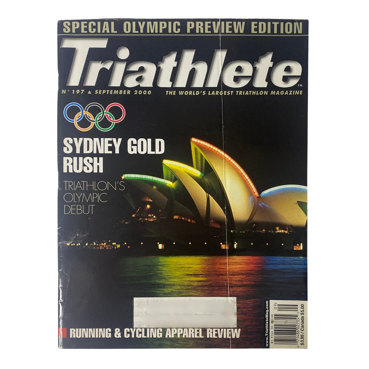Triathlete Magazine September 2000 cover featuring the Sydney Opera House with Olympic rings, showcasing the Sydney Gold Rush Triathlon Olympic Debut.