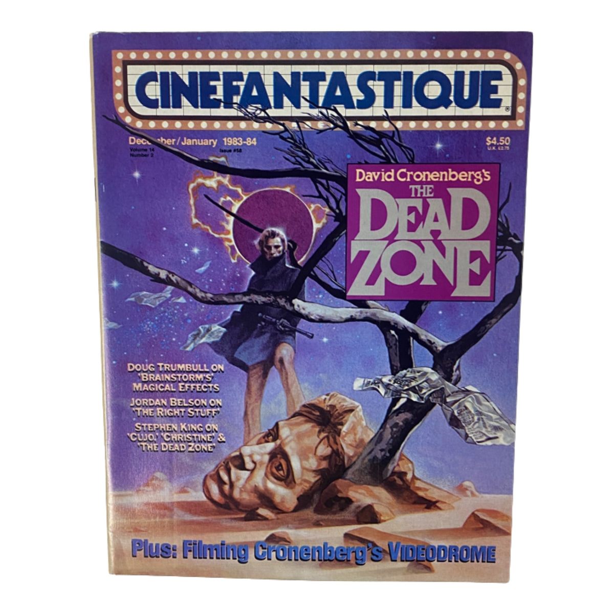 Cinefantastique Magazine December 1983 cover featuring David Cronenberg's The Dead Zone, showcasing a dramatic illustration related to the film.