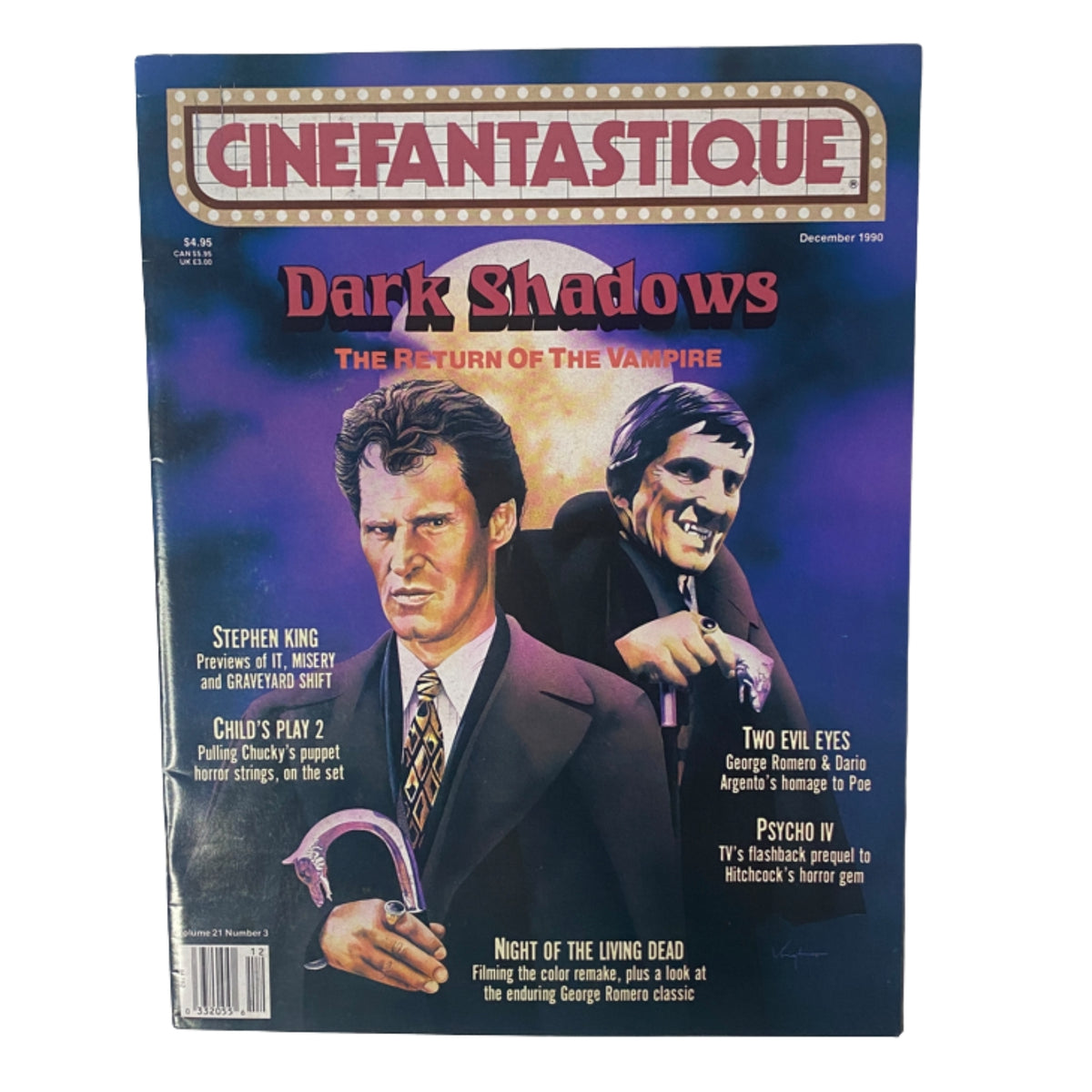 Cover of Cinefantastique Magazine December 1990 featuring Dark Shadows and Stephen King adaptations, showcasing a vampire theme.