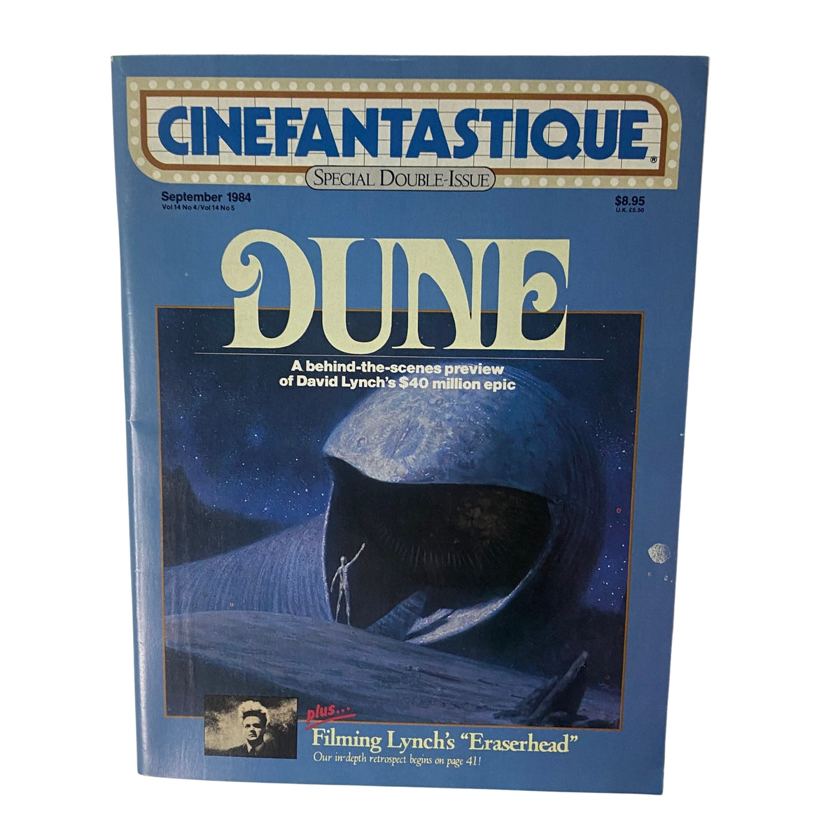 Cover of Cinefantastique Magazine from September 1984 featuring 'Dune', a behind-the-scenes preview of David Lynch's $40 million epic, showcasing iconic imagery from the film.