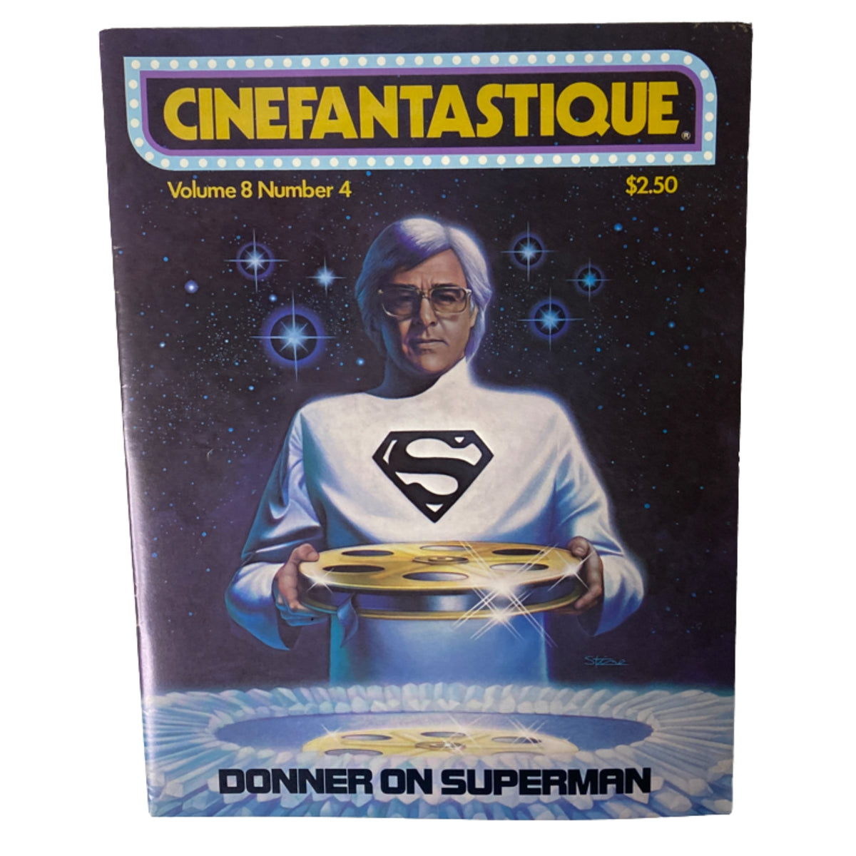 Cover of Cinefantastique Magazine Summer 1979 Vol 8 No. 4 featuring Richard Donner, highlighting his role in Superman with a creative visual display.