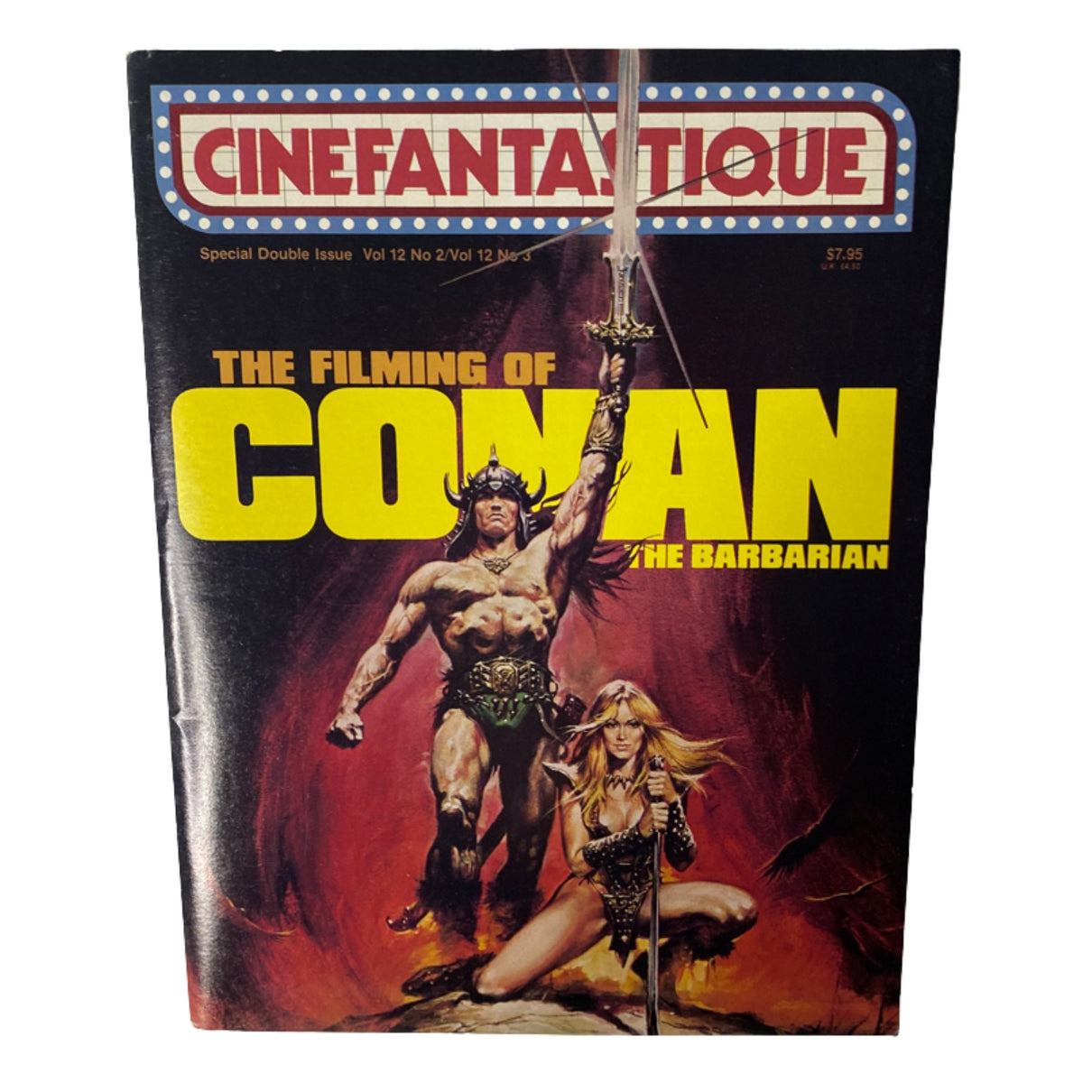 Cinefantastique Magazine April 1982, Vol 12 No. 2 featuring 'The Filming of Conan the Barbarian' on the cover, showcasing artwork of Conan and a female character.