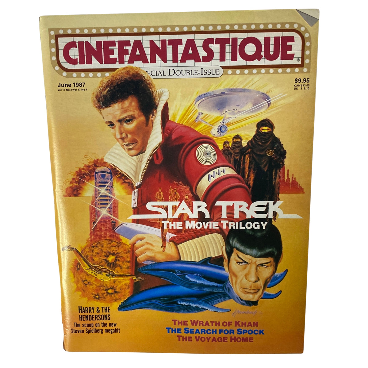 Cover of Cinefantastique Magazine June 1987 Vol 17 No. 3 featuring Star Trek Trilogy, highlighting The Wrath of Khan, The Search for Spock, and The Voyage Home.