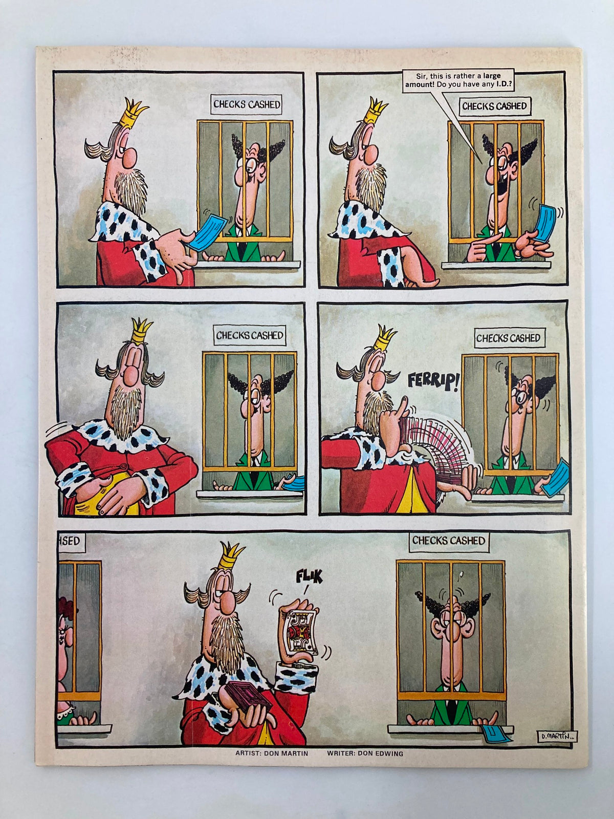 Comic strip from Mad Magazine October 1980 No. 218 illustrating a humorous scenario with a king at a bank, highlighting the magazine's comedic style.