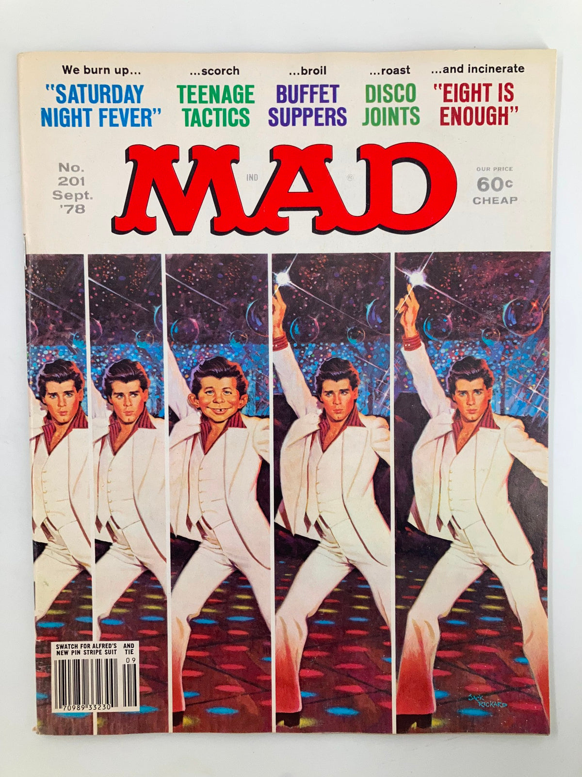 Mad Magazine September 1978 No. 201 cover featuring 'Saturday Night Fever' theme with disco dancing and vibrant colors, rated FN Fine 6.0.