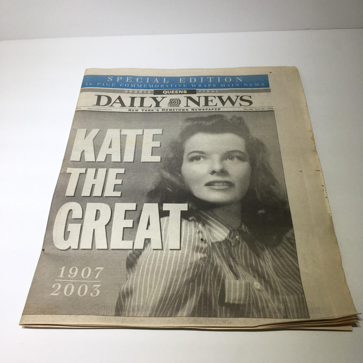 Cover of the NY Daily News dated June 30, 2003, featuring the title 'Kate The Great' highlighting a notable special edition.