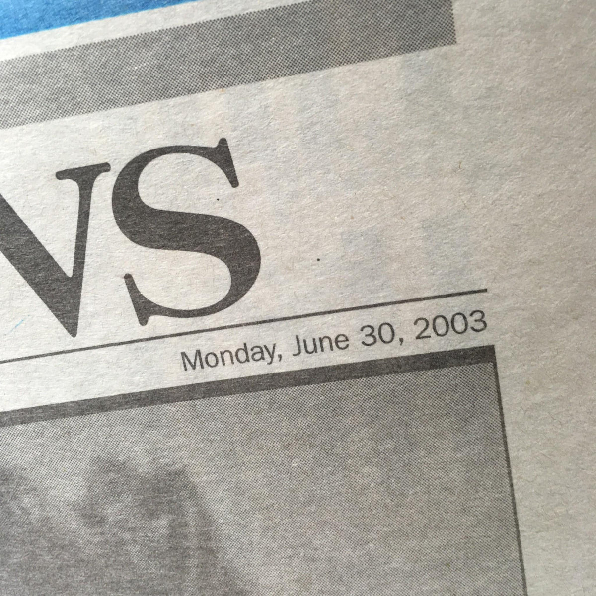 Front page snippet of NY Daily News dated June 30, 2003, showcasing the date prominently.