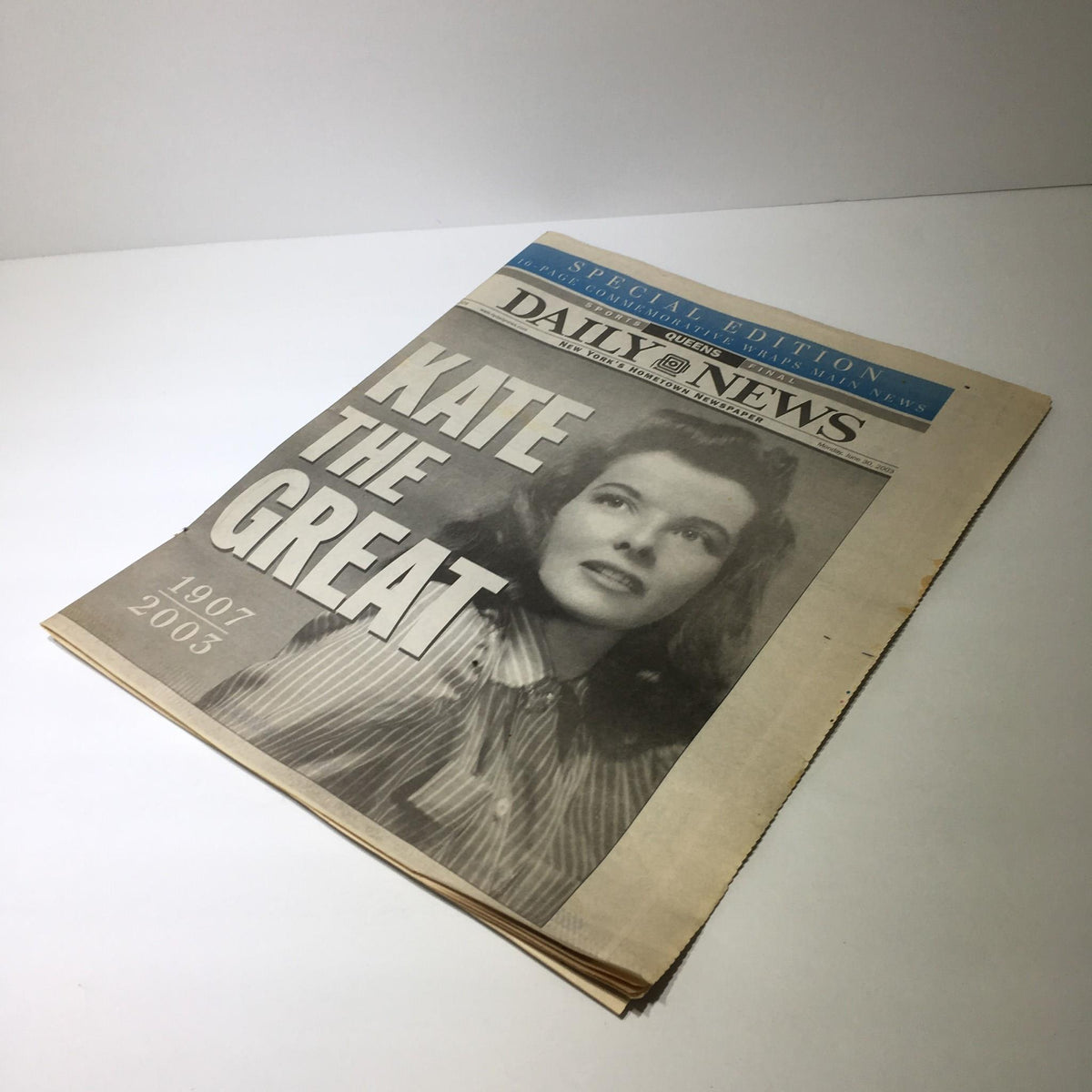 Cover of NY Daily News special edition titled 'Kate The Great', dated June 30, 2003, featuring a portrait of Kate Hepburn.