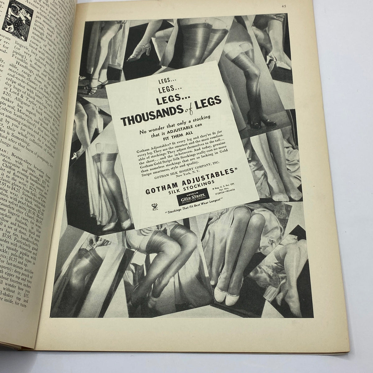 Advertisement in The New Yorker Complete Magazine December 2, 1933, featuring Gotham Adjustable Silk Stockings, illustrating classic fashion and marketing from the era.