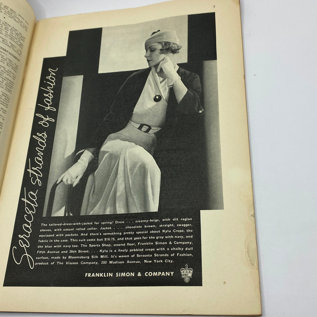 Fashion advertisement featuring a woman in stylish attire from The New Yorker Complete Magazine March 18, 1933.