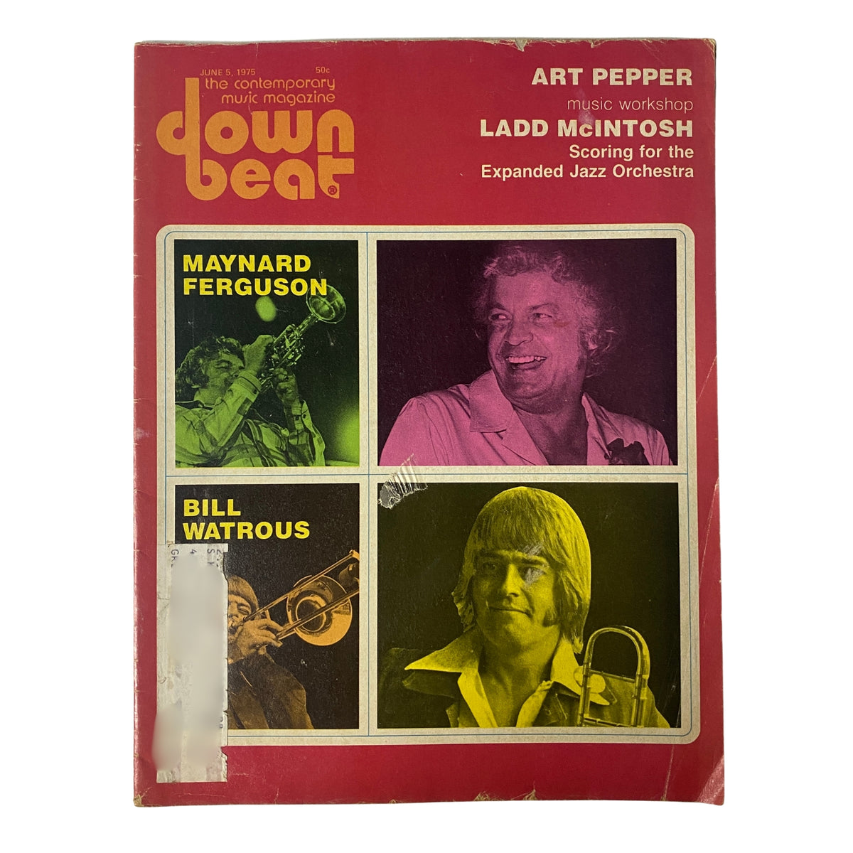Down Beat Magazine June 5, 1975 featuring Maynard Ferguson, Bill Watrous, and Art Pepper on the cover, showcasing iconic jazz musicians with a vibrant, colorful layout.