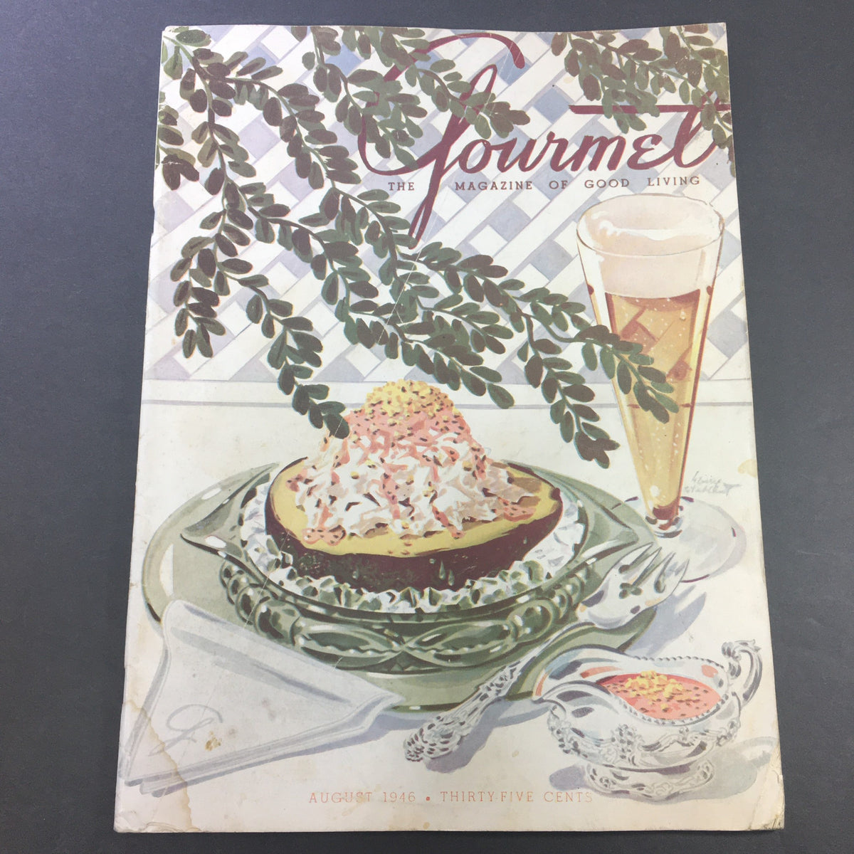 Cover of Gourmet Magazine, August 1946, featuring the theme 'Hooked Lightning