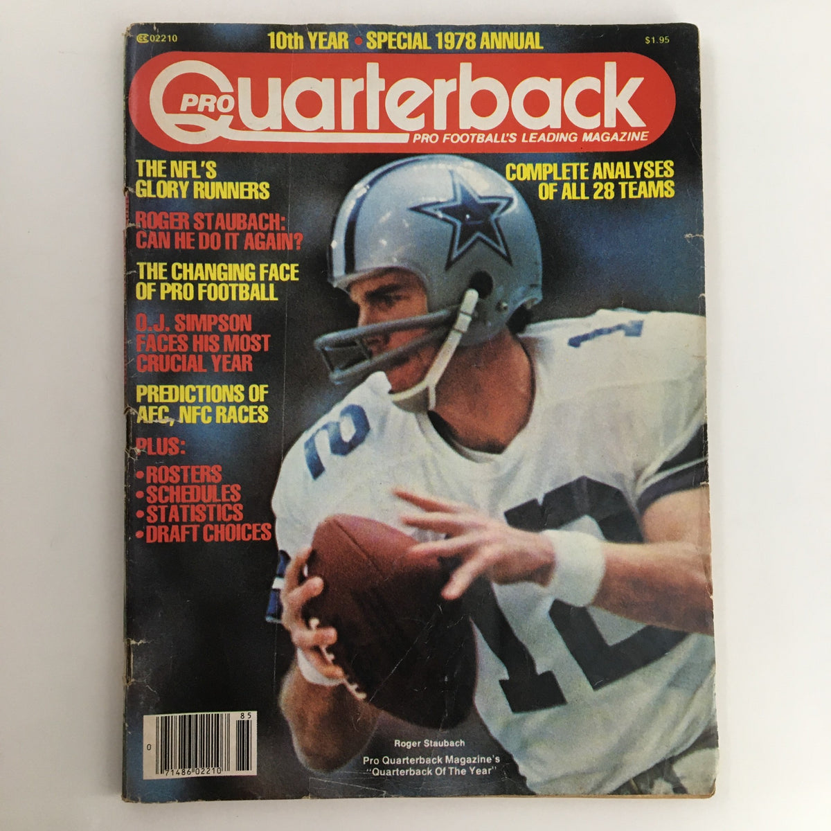 Pro Quarterback Magazine 1978 cover featuring Roger Staubach, showcasing football highlights including predictions, rosters, and statistics for the season.