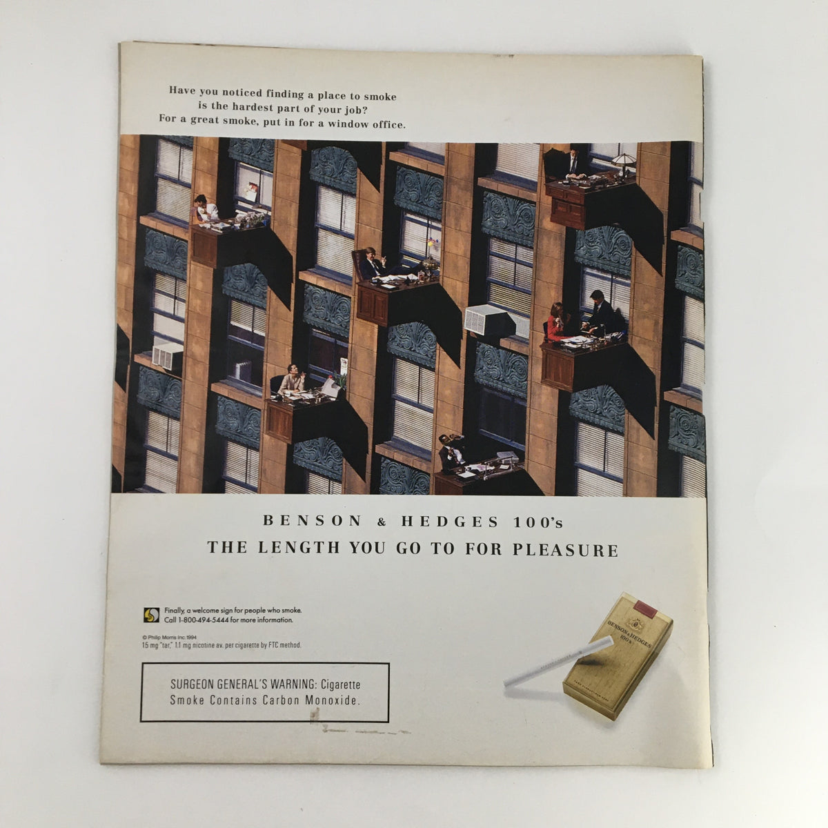 Back cover of Rolling Stone Magazine June 2, 1994, featuring an advertisement for Benson & Hedges cigarettes, emphasizing the vintage nature of this magazine issue.
