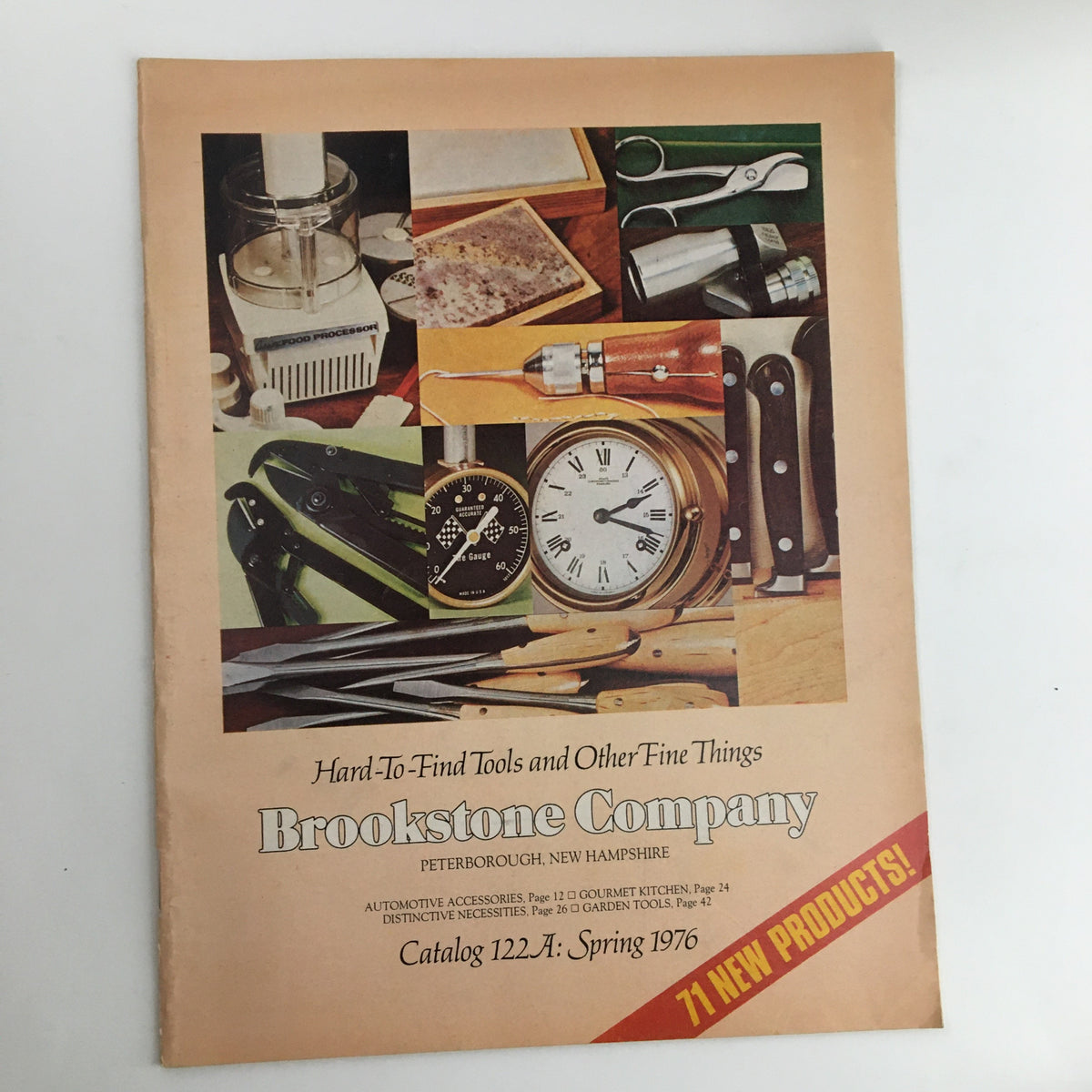 Cover of the 1976 Brookstone Company Hard-To-Find Tools Spring Catalog, featuring vintage tools and accessories, showcasing a nostalgic design with a focus on craftsmanship.