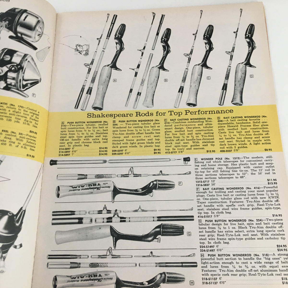 1962 Best Products Company Inc. Gifts For Every Occasion - An overview of Shakespeare fishing rods, featuring various models with specifications and prices highlighted.