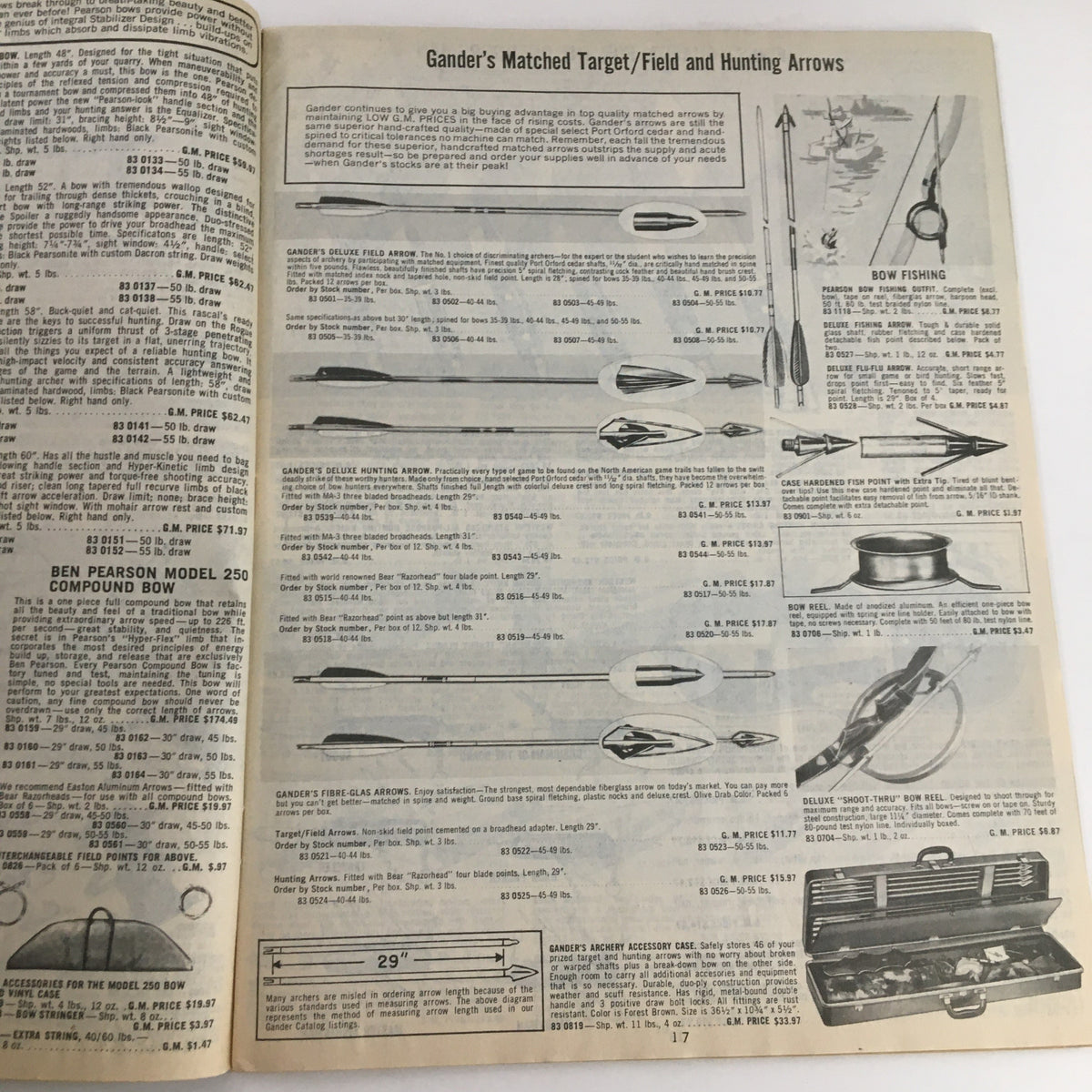 1976 Gander Mountain Inc. Spring Summer Catalog No. 17 displaying matched target, field, and hunting arrows, with descriptions of bow accessories.