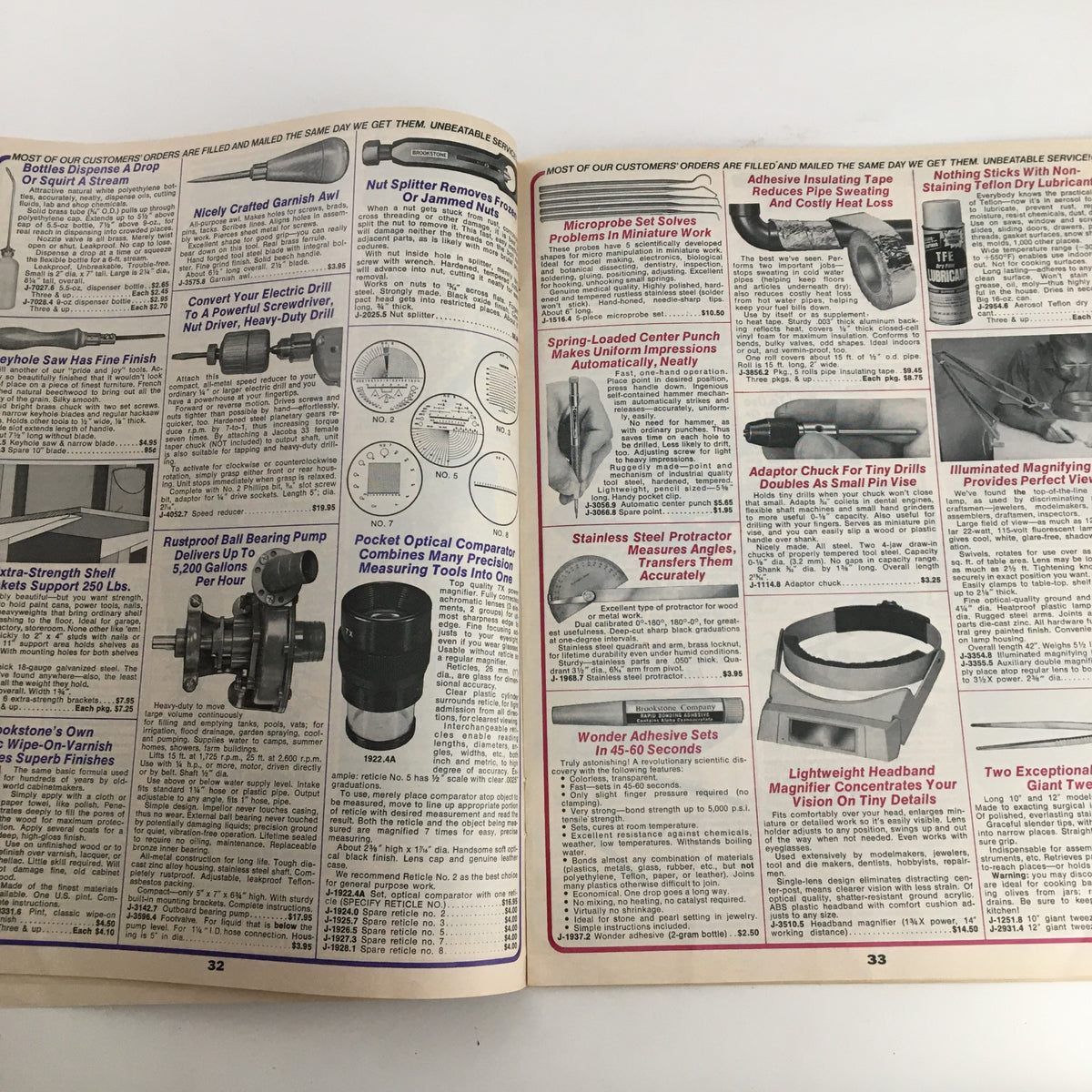 1976 Brookstone Hard-To-Find-Tools and Other Fine Things Catalog 123C, presenting specialty tools for various tasks including a detailed drilling guide.