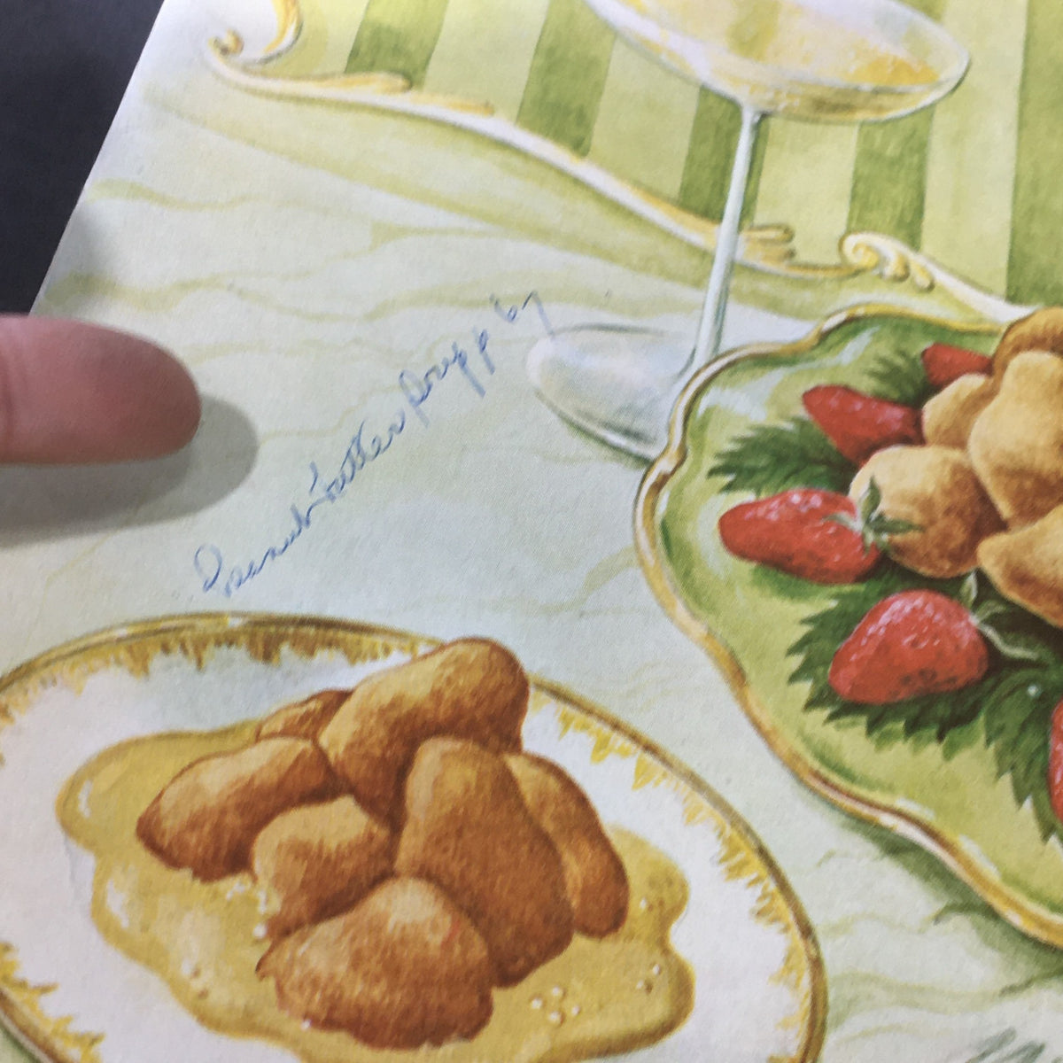 Close-up of VTG Gourmet The Magazine of Good Living May 1956 cover, highlighting a signed illustration of strawberry-inspired dessert.