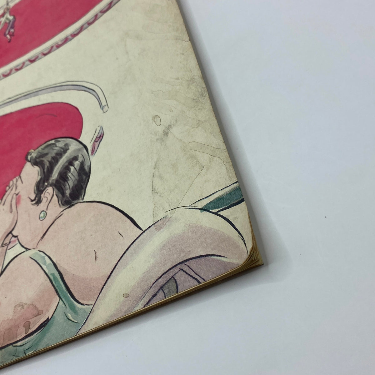 Close-up view of the cover of The New Yorker Complete Magazine April 22, 1933 featuring artwork by Helen E. Hokinson, showcasing vintage illustration style and condition details.
