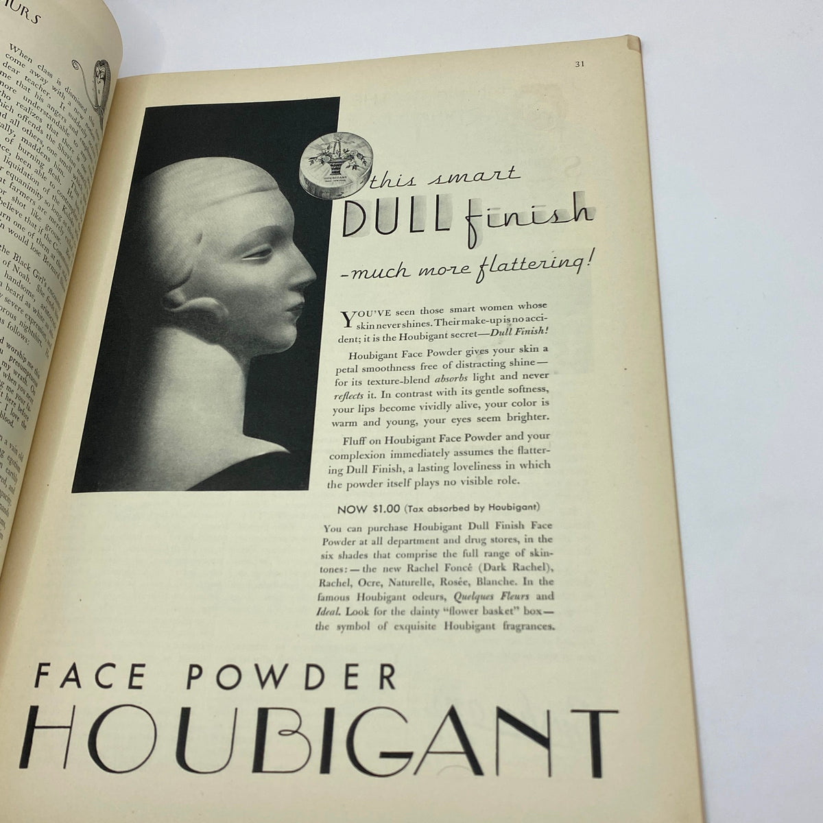 Advertisement for Houbiant Face Powder from The New Yorker Complete Magazine February 18, 1933, showcasing a model with a focus on beauty products.