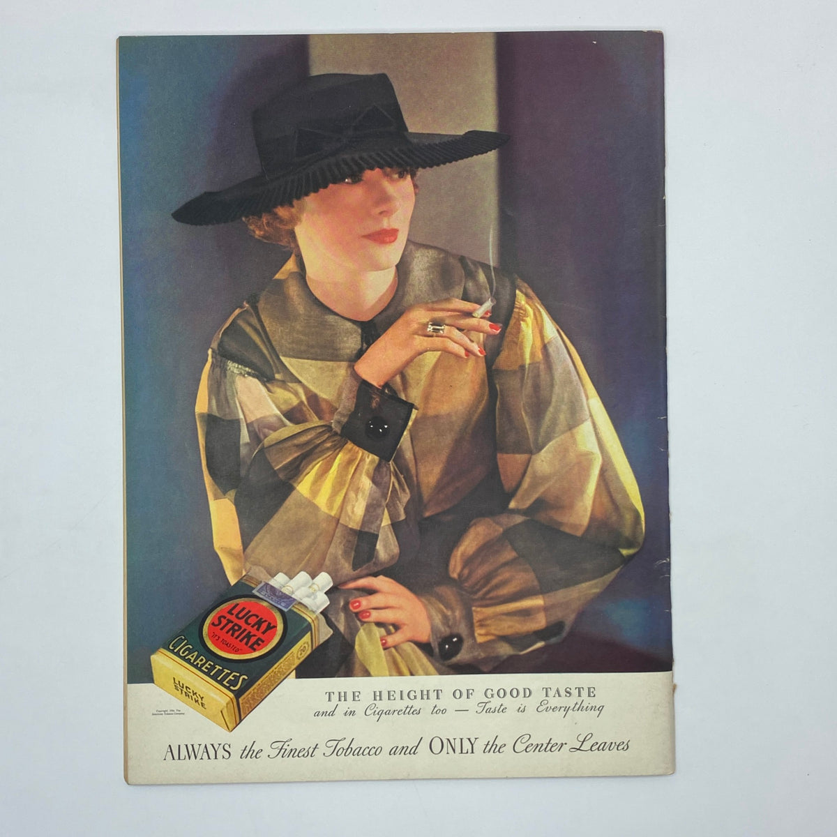 Vintage advertisement from The New Yorker Complete Magazine March 31, 1934 featuring a woman in a stylish outfit promoting Lucky Strike cigarettes.