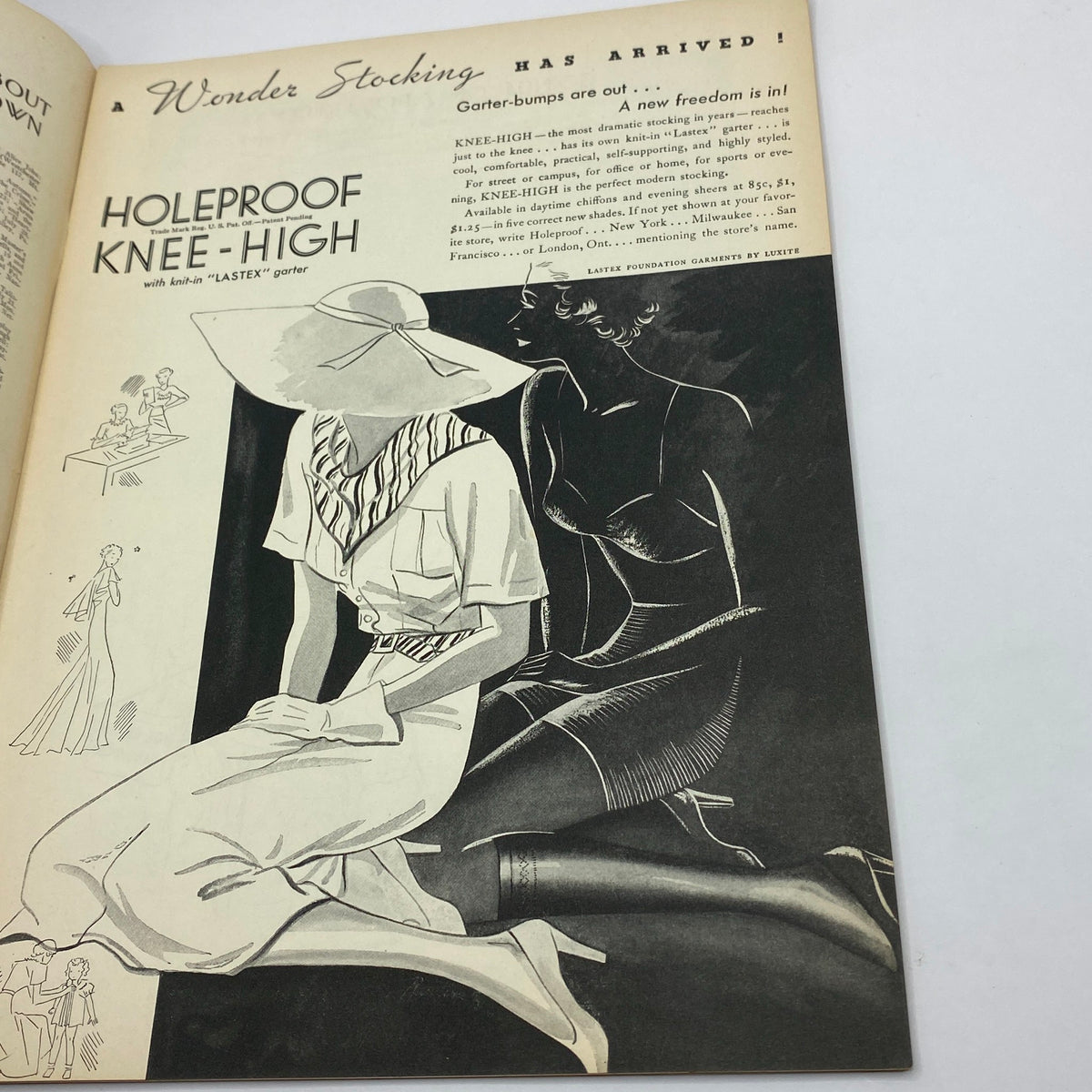 Advertisement from The New Yorker Complete Magazine July 21, 1934 featuring a stylish design for 'Holeproof Knee-High' stockings, emphasizing fashion trends of the era.