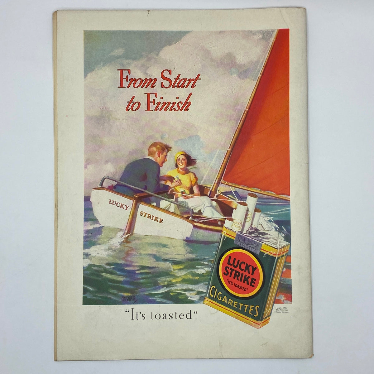 Advertisement page from The New Yorker September 2, 1933 featuring a Lucky Strike Cigarettes ad with a picturesque sailing scene, indicative of the vintage advertising style.