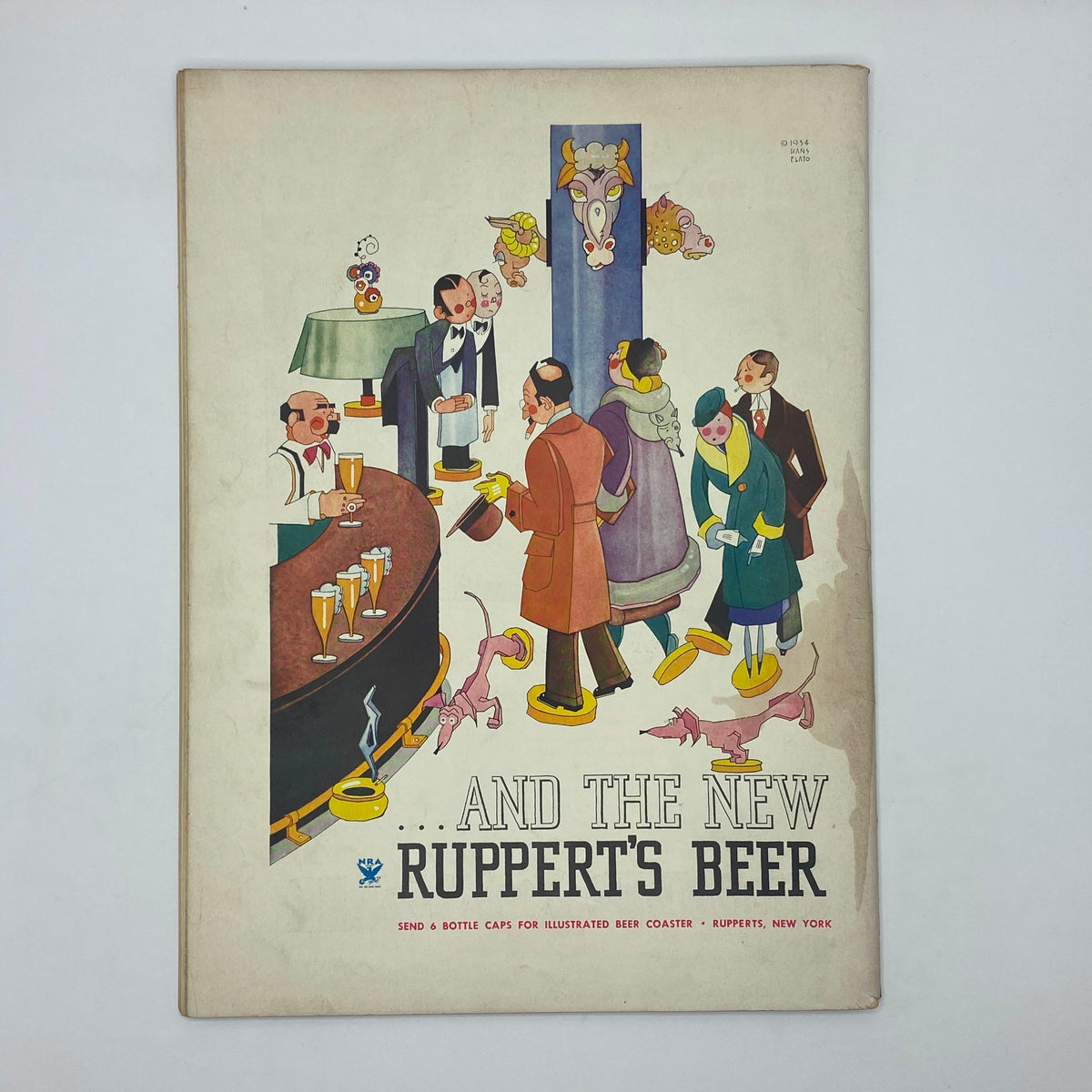 The New Yorker Complete Magazine February 17, 1934 featuring cover art of a bar scene with patrons, illustrated characters, and an advertisement for Ruppert's Beer.