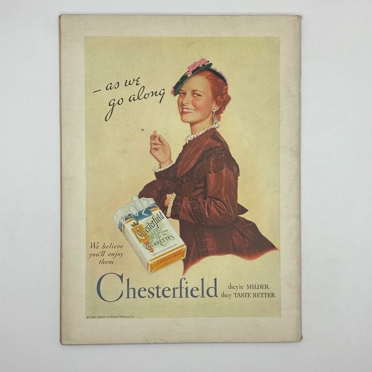 Advertisement page from The New Yorker Complete Magazine May 5, 1934 promoting Chesterfield cigarettes with an elegant woman holding a cigarette.